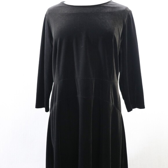 Lands End Black Velvet Skater Dress Womens XL Petite 3/4 Sleeve Fit Flare - Picture 5 of 16